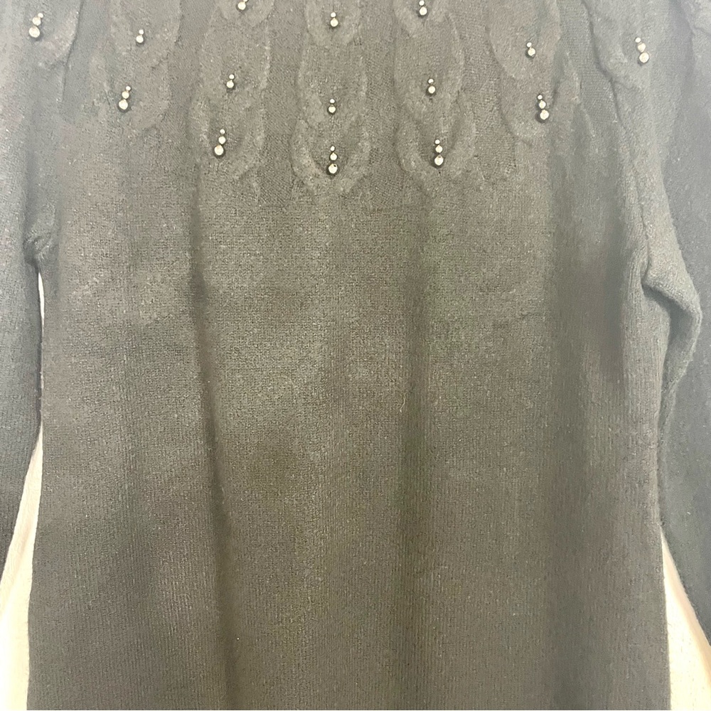 Talbots NWT Long Sleeve Beaded Black Sweater Dress Cable Knit Midi Classic L - Picture 4 of 15